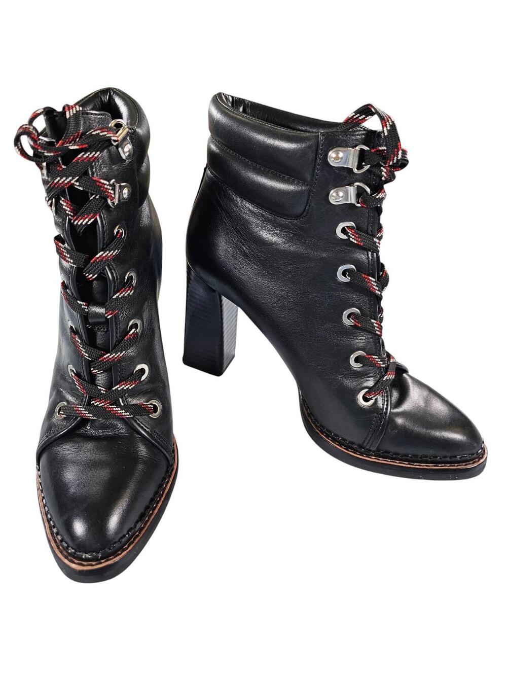 Sam Edelman Black Leather Lace-Up High Block Heel City Boots | Size 6